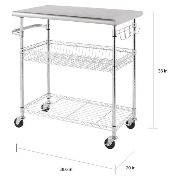 TRINITY EcoStorage® 34" Stainless Steel Kitchen Cart, NSF, Chrome Bed